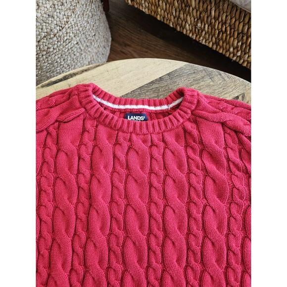 Lands' End Drifter Cableknit Sweater Women’s Size M Red Cozy Preppy - Picture 2 of 8